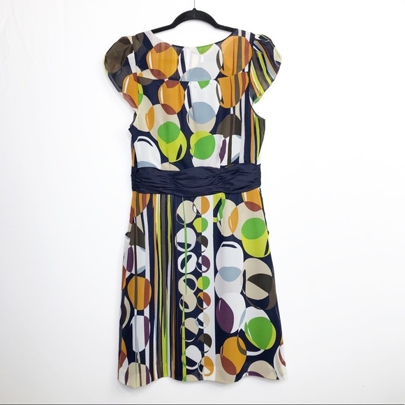𝅺ANTHROPOLOGIE Moulinette Soeurs Colorful geometric circle print dress - Picture 8 of 10